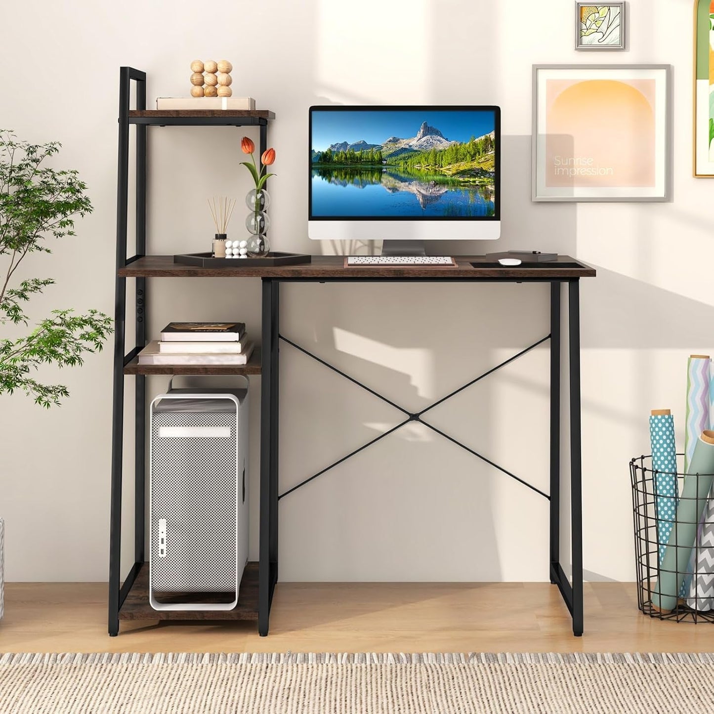 Space-Saving Computer Desk With Shelves For Small Areas