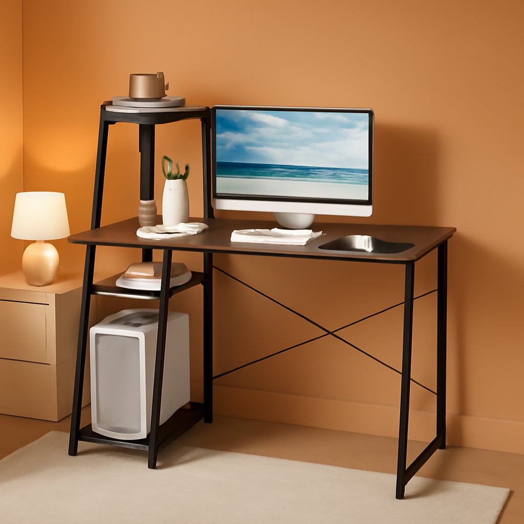 Space-Saving Computer Desk With Shelves For Small Areas