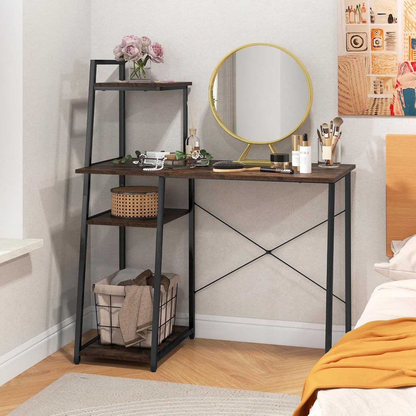 Space-Saving Computer Desk With Shelves For Small Areas