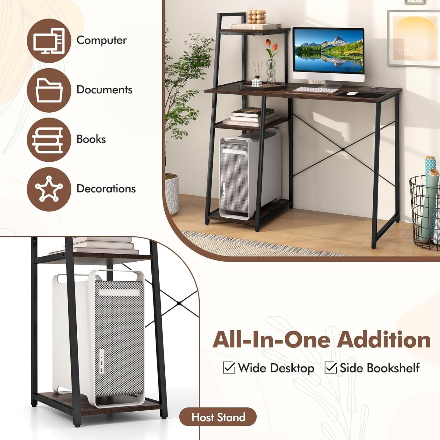 Space-Saving Computer Desk With Shelves For Small Areas
