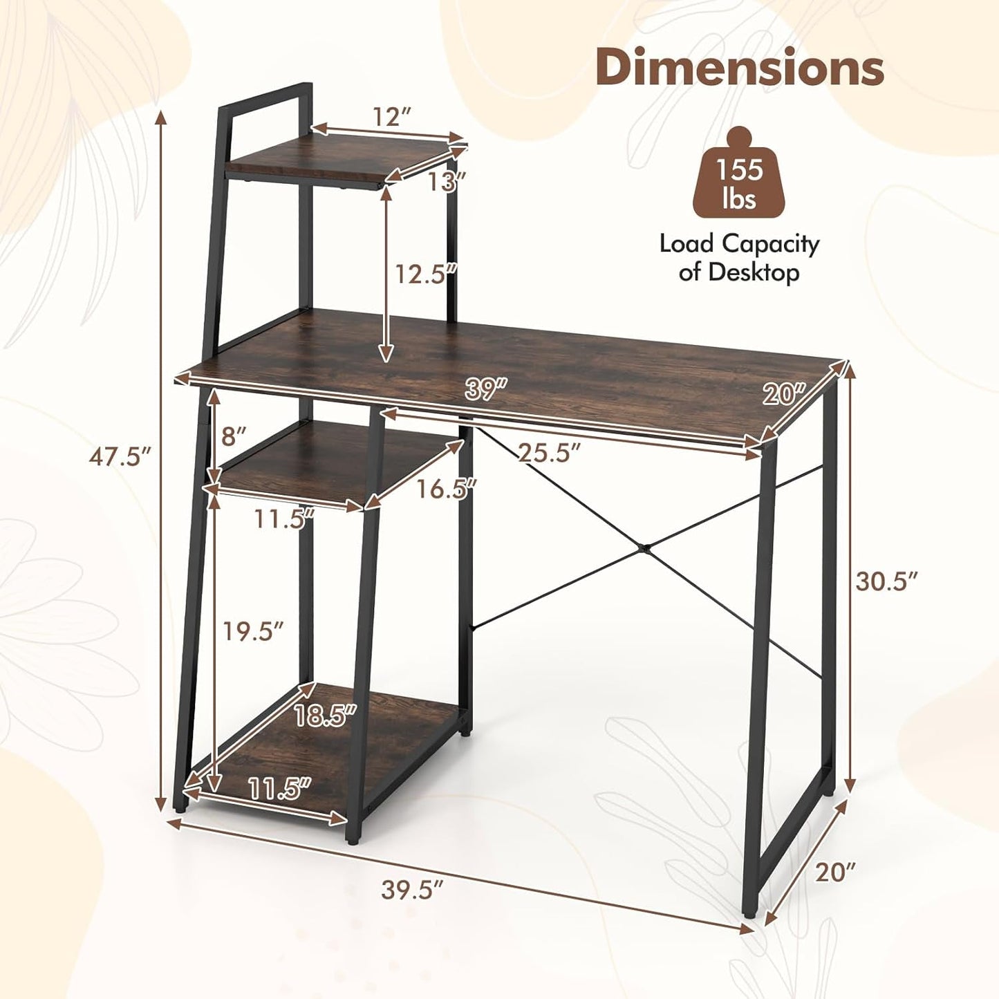 Space-Saving Computer Desk With Shelves For Small Areas