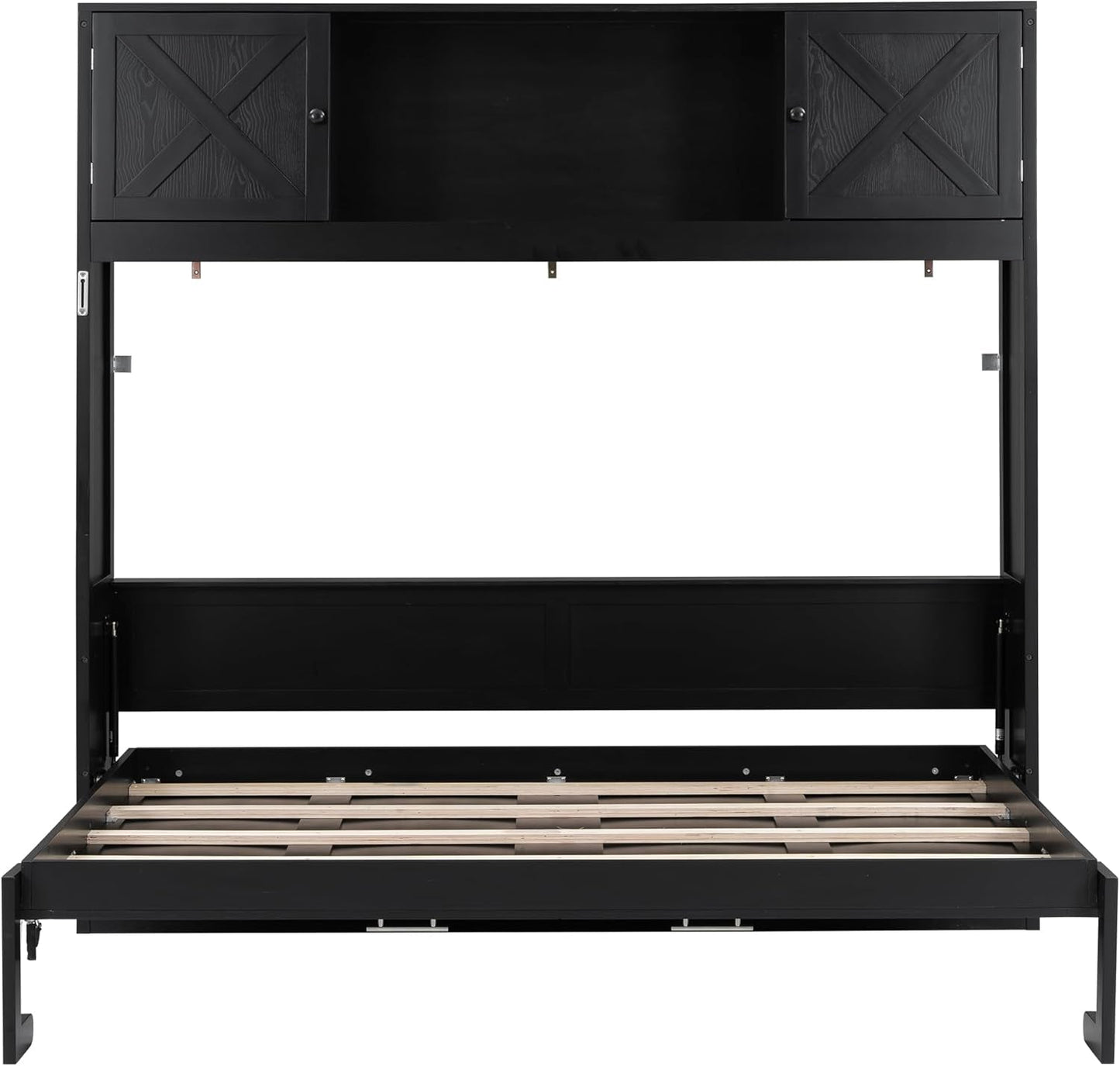 Full Size Murphy Cabinet Bed With Storage Shelf Black