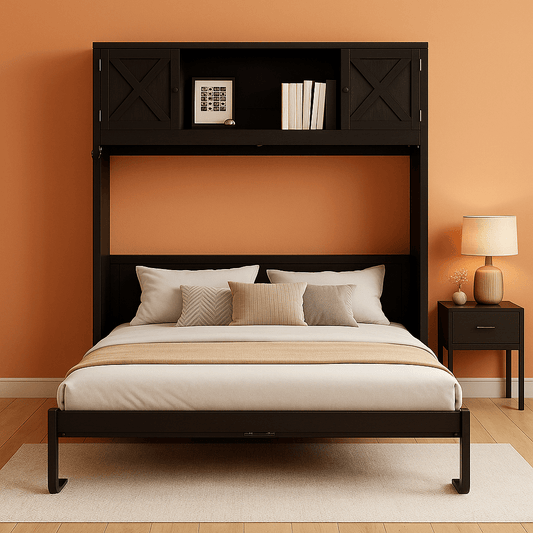 Full Size Murphy Cabinet Bed With Storage Shelf Black