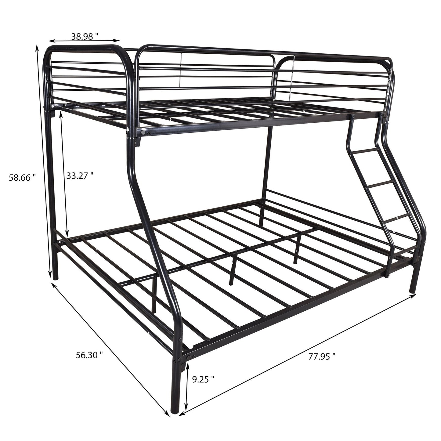 Twin Over Full Metal Bunk Bed with Integrated Ladder, Black | Just Better Bunk Beds