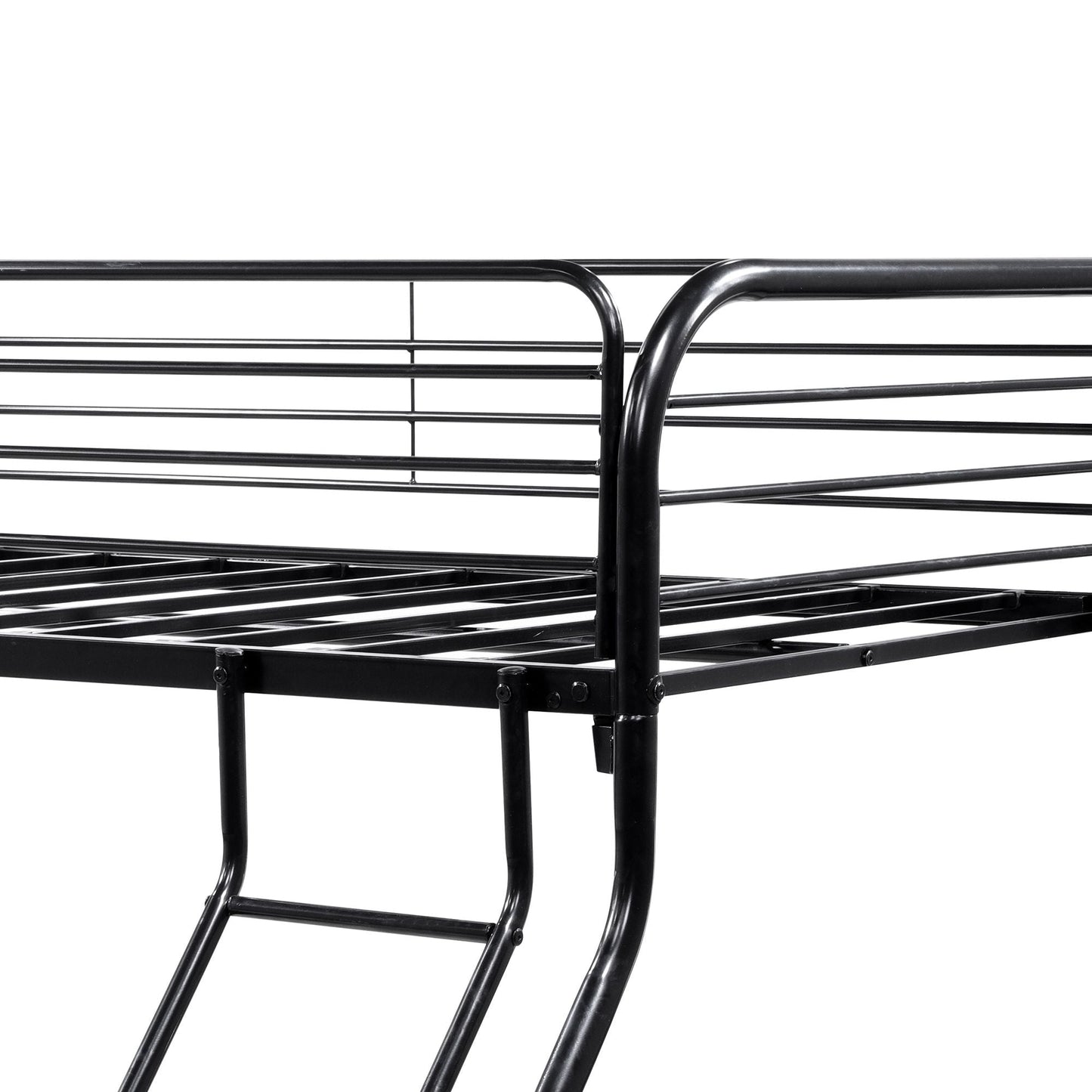 Twin Over Full Metal Bunk Bed with Integrated Ladder, Black | Just Better Bunk Beds