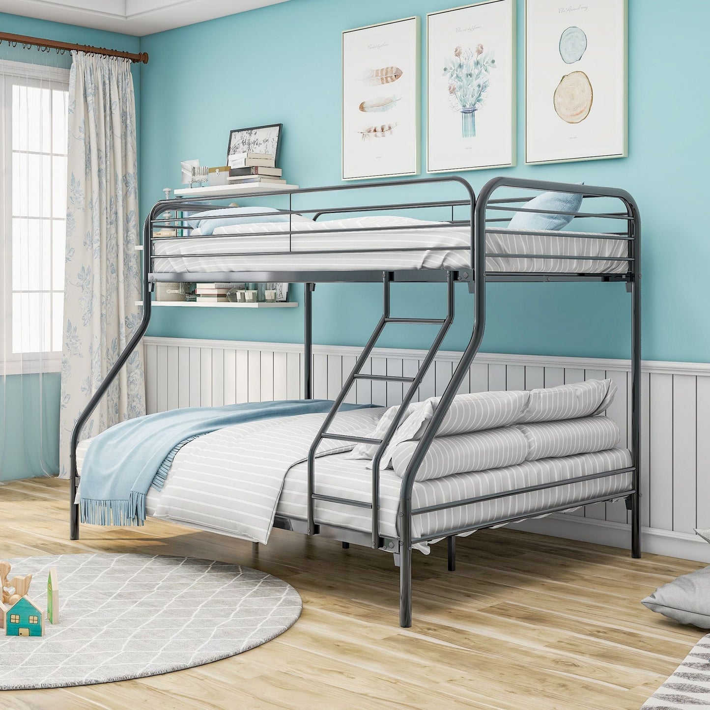 Twin Over Full Metal Bunk Bed with Integrated Ladder, Black | Just Better Bunk Beds