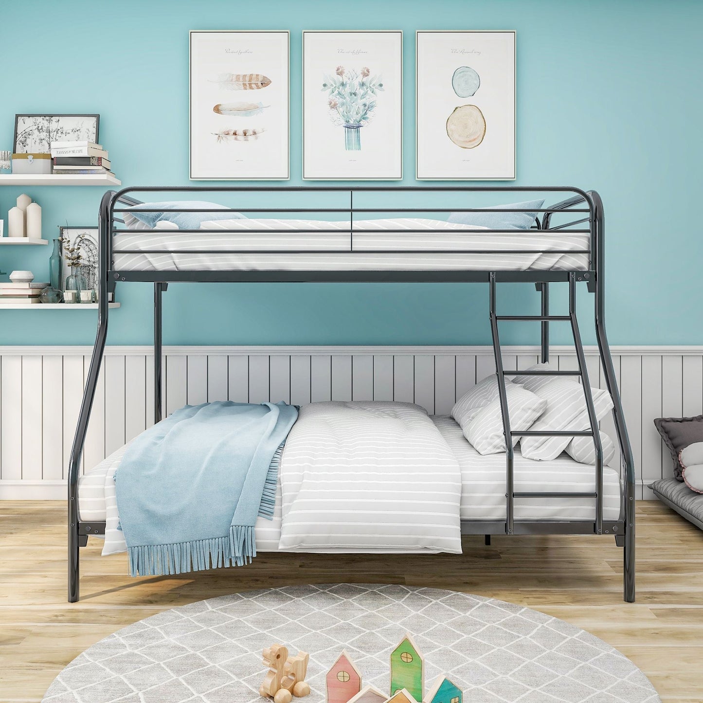 Twin Over Full Metal Bunk Bed with Integrated Ladder, Black | Just Better Bunk Beds
