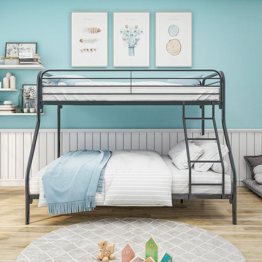 Twin Over Full Metal Bunk Bed with Integrated Ladder, Black | Just Better Bunk Beds