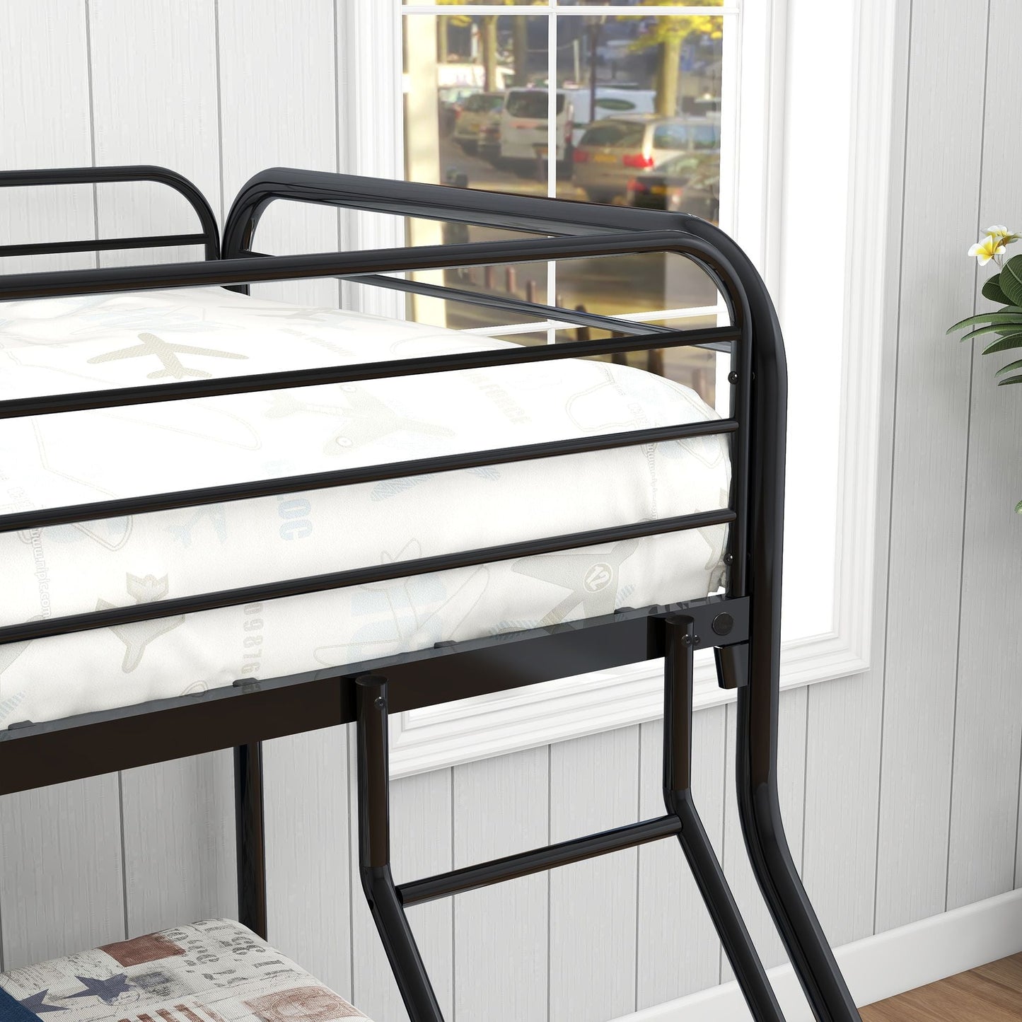 Twin Over Full Metal Bunk Bed with Integrated Ladder, Black | Just Better Bunk Beds