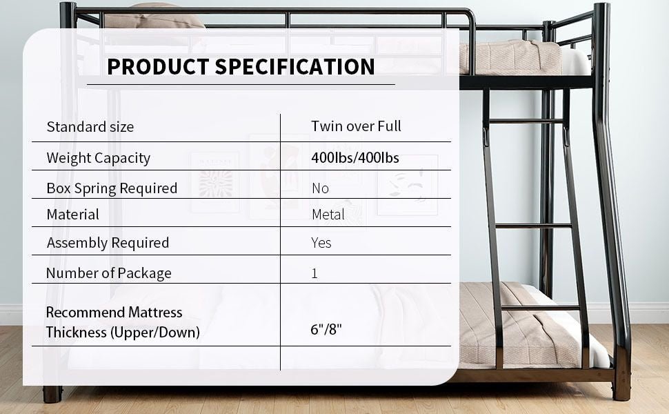 Twin Over Full Metal Bunk Bed with Guardrails and Ladder | Just Better Bunk Beds