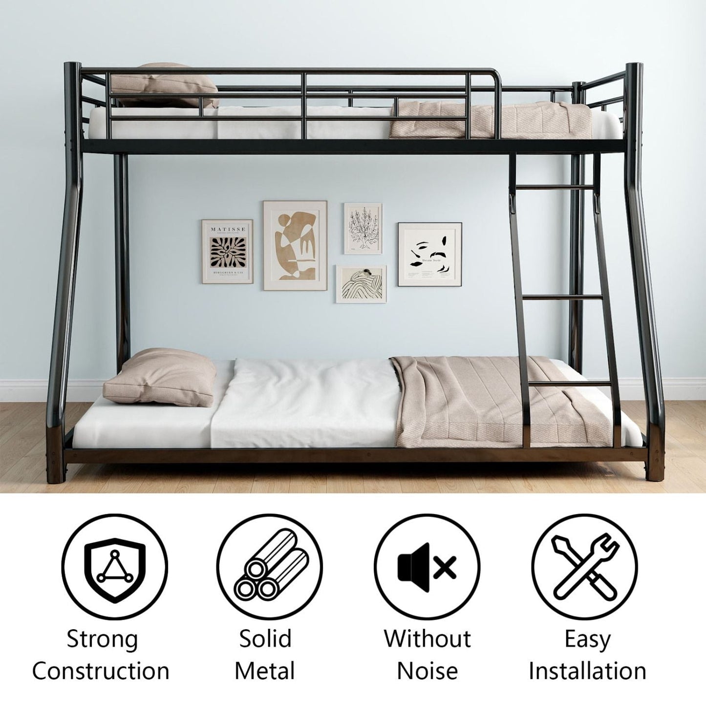 Twin Over Full Metal Bunk Bed with Guardrails and Ladder | Just Better Bunk Beds