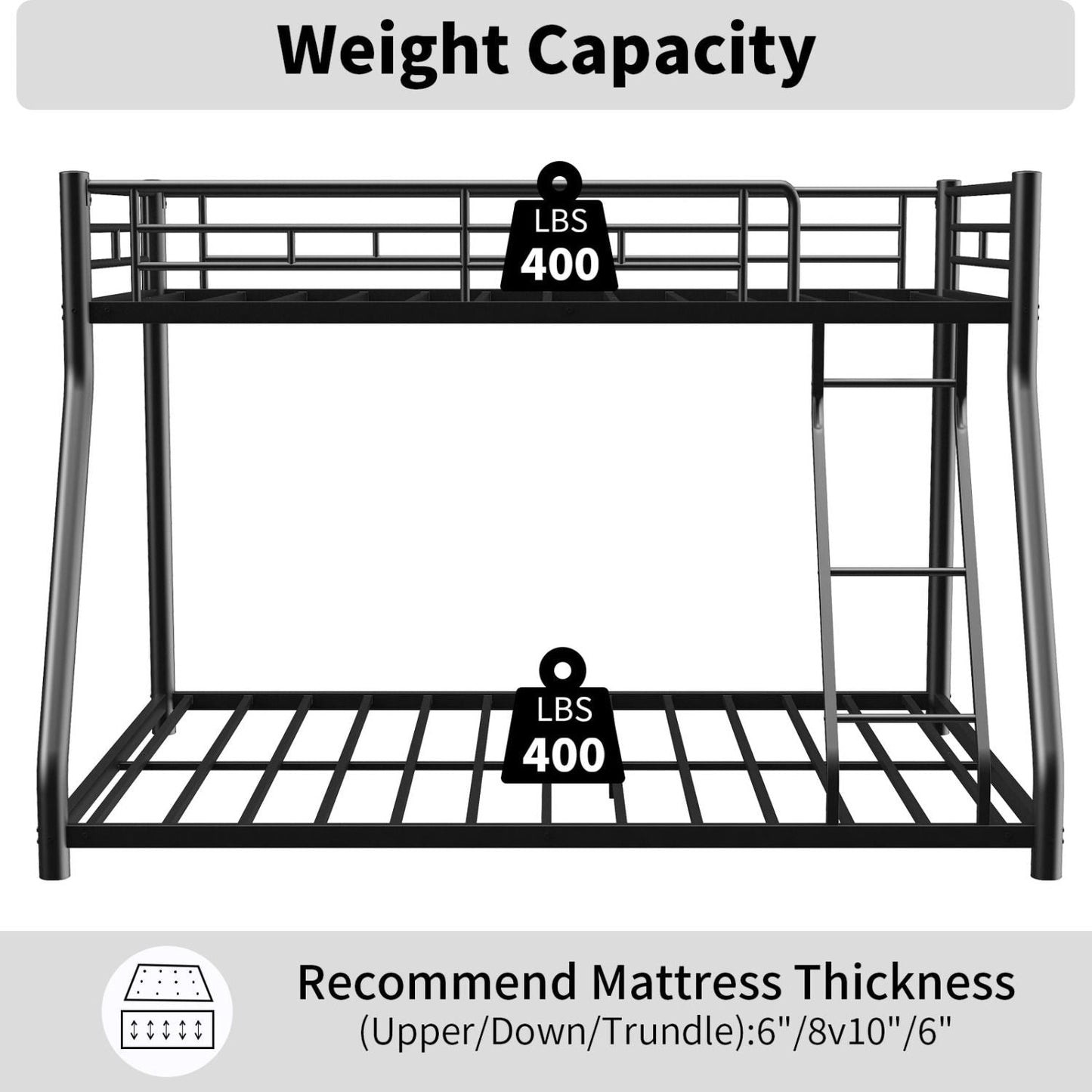 Twin Over Full Metal Bunk Bed with Guardrails and Ladder | Just Better Bunk Beds