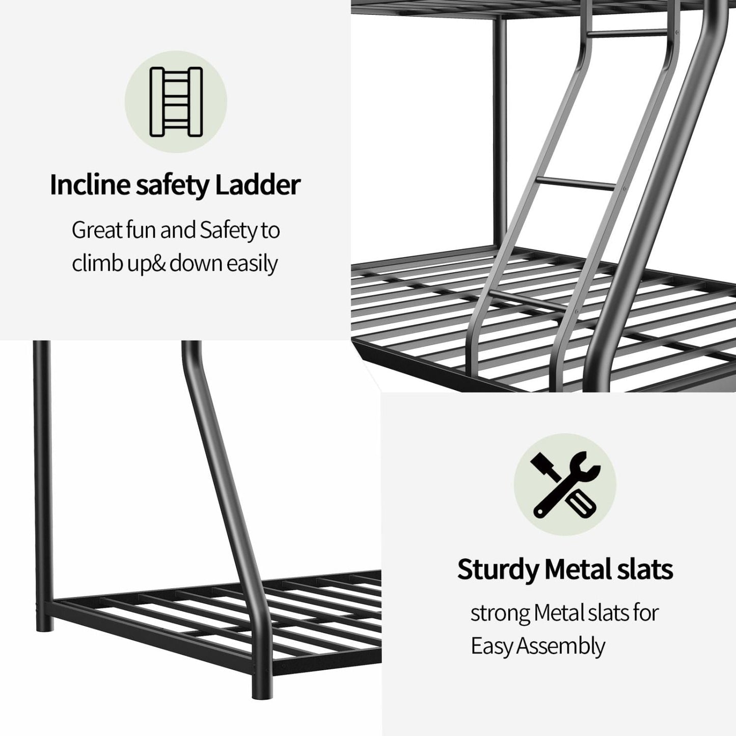 Twin Over Full Metal Bunk Bed with Guardrails and Ladder | Just Better Bunk Beds