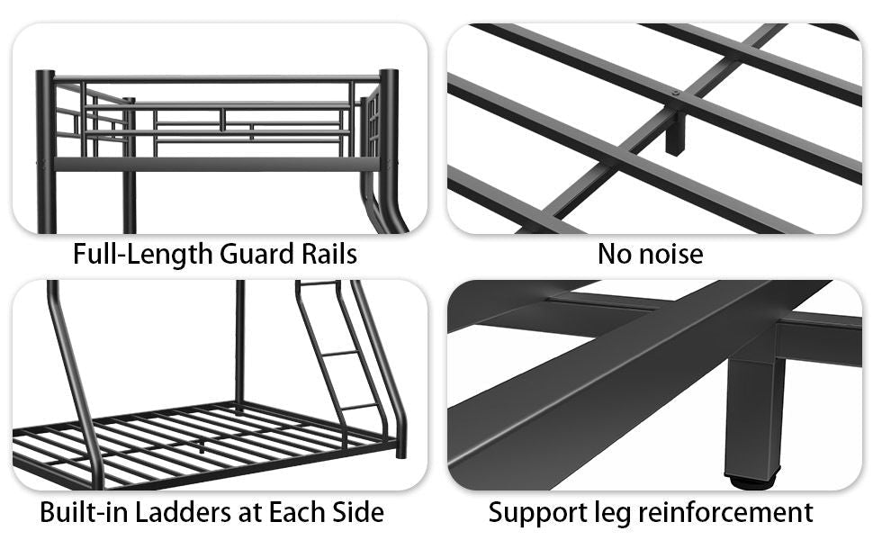 Twin Over Full Metal Bunk Bed with Guardrails and Ladder | Just Better Bunk Beds