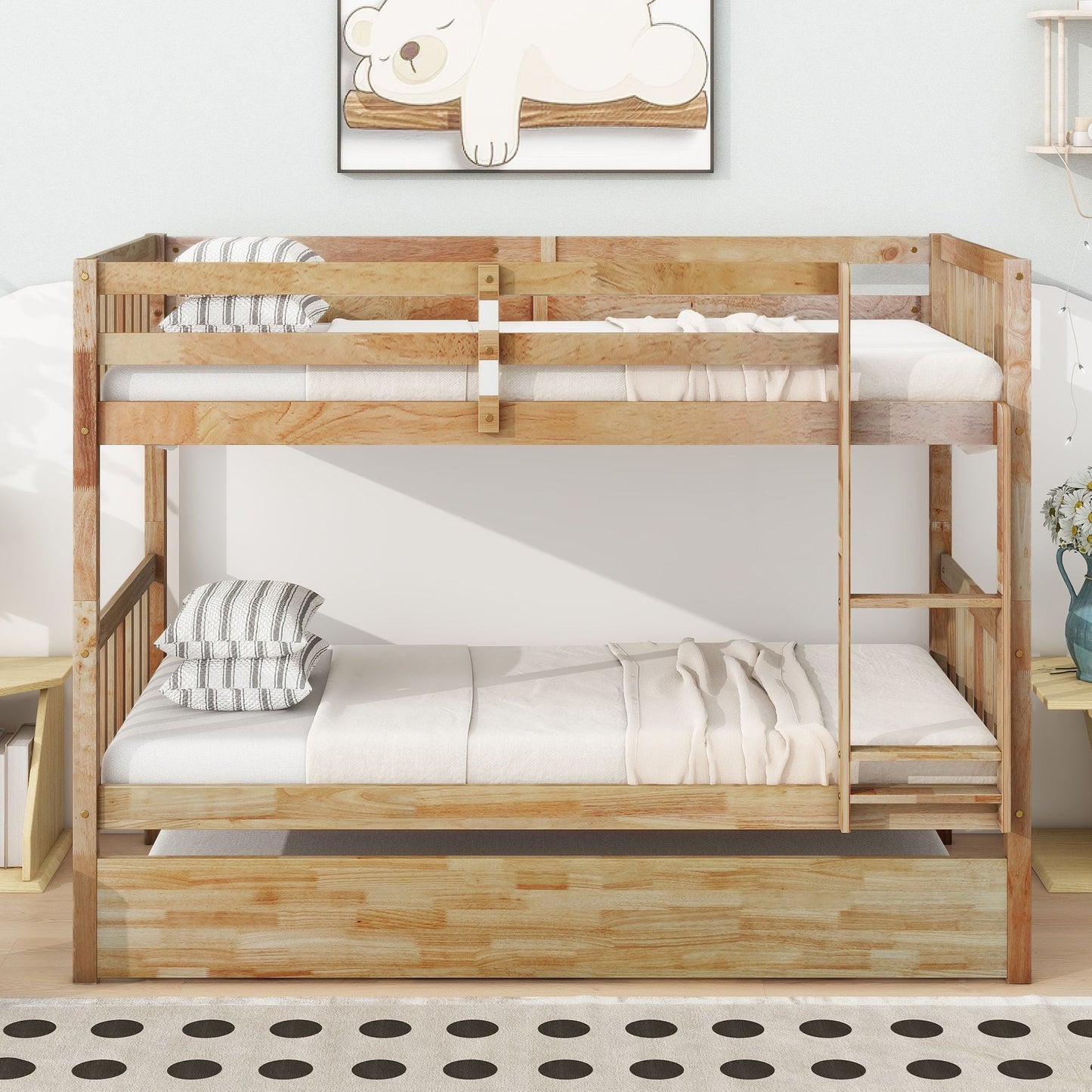 Twin Over Twin Bunk Bed with Trundle and Storage Stairs | Just Better Bunk Beds
