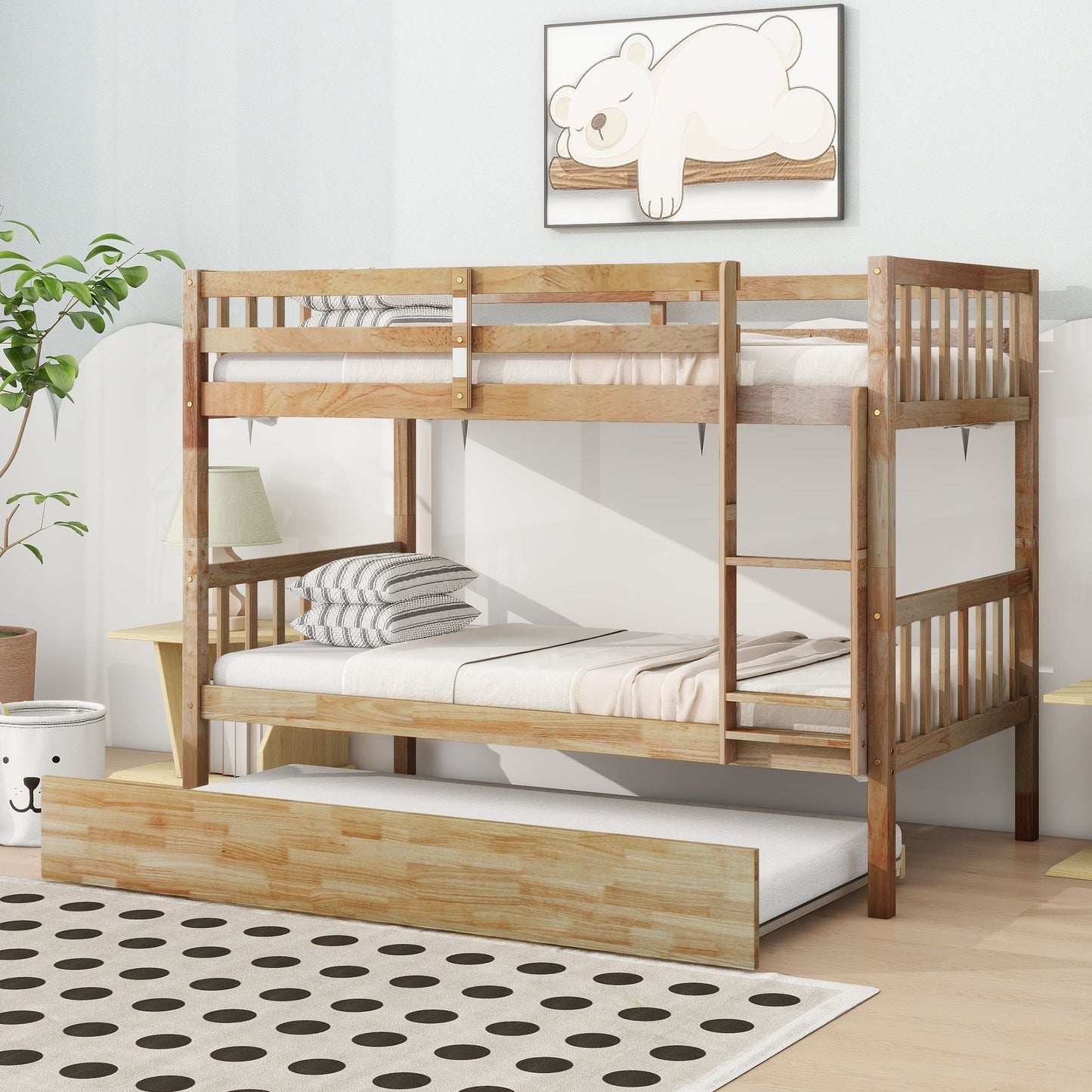 Twin Over Twin Bunk Bed with Trundle and Storage Stairs | Just Better Bunk Beds