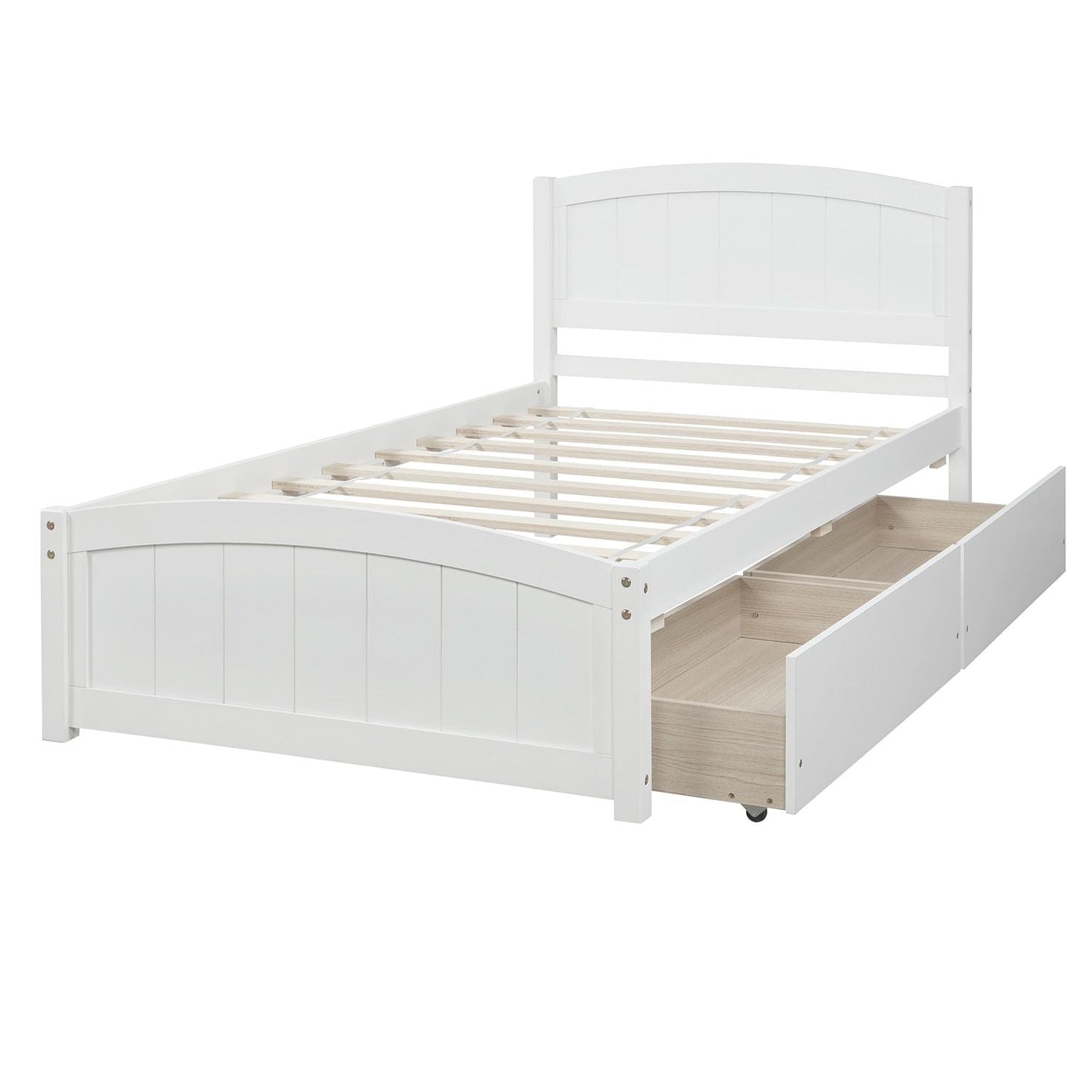 Space-Saving Twin Wood Platform Bed with Two Storage Drawers, White, Espresso, or Gray | Just Better Bunk Beds