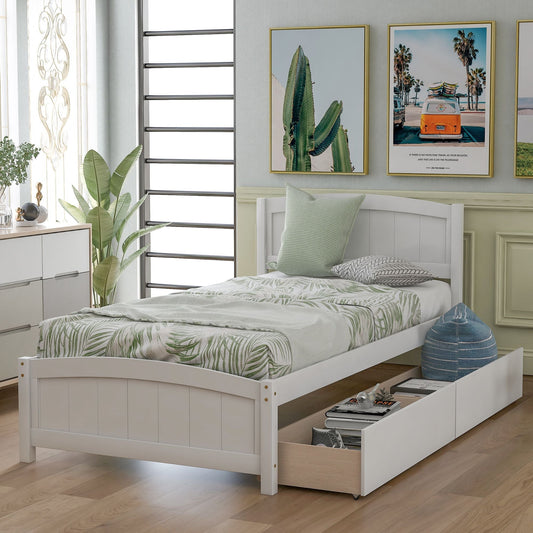 Space-Saving Twin Wood Platform Bed with Two Storage Drawers, White, Espresso, or Gray | Just Better Bunk Beds