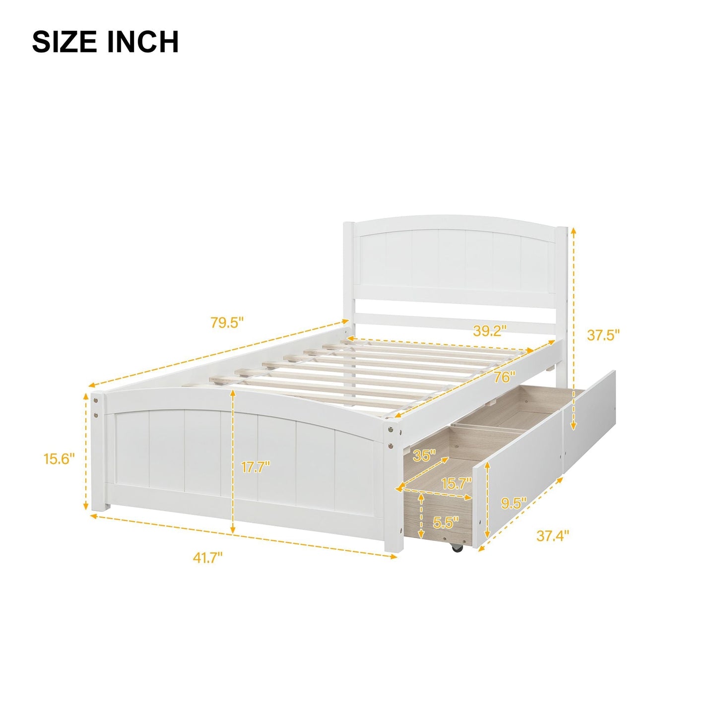 Space-Saving Twin Wood Platform Bed with Two Storage Drawers, White, Espresso, or Gray | Just Better Bunk Beds