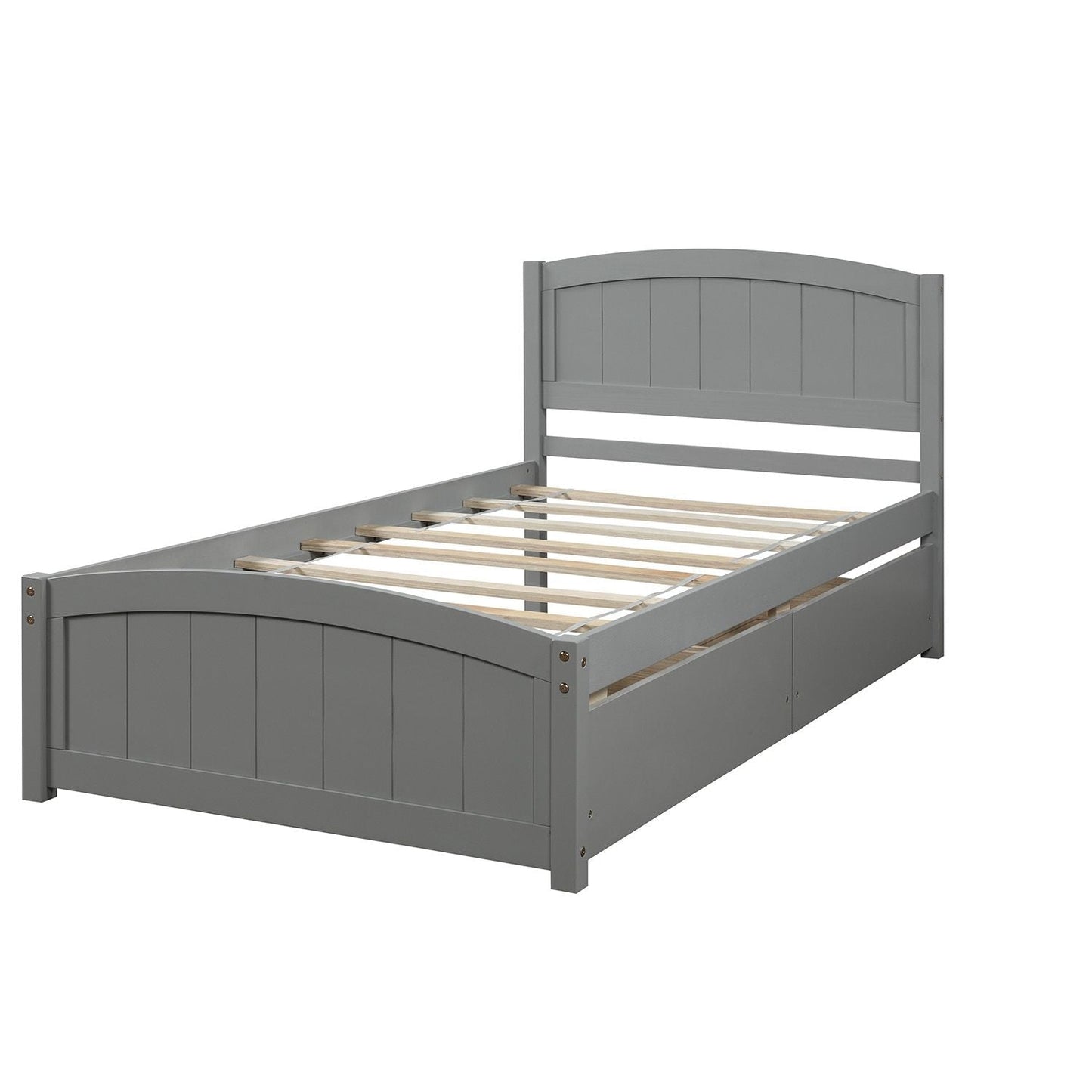Space-Saving Twin Wood Platform Bed with Two Storage Drawers, White, Espresso, or Gray | Just Better Bunk Beds