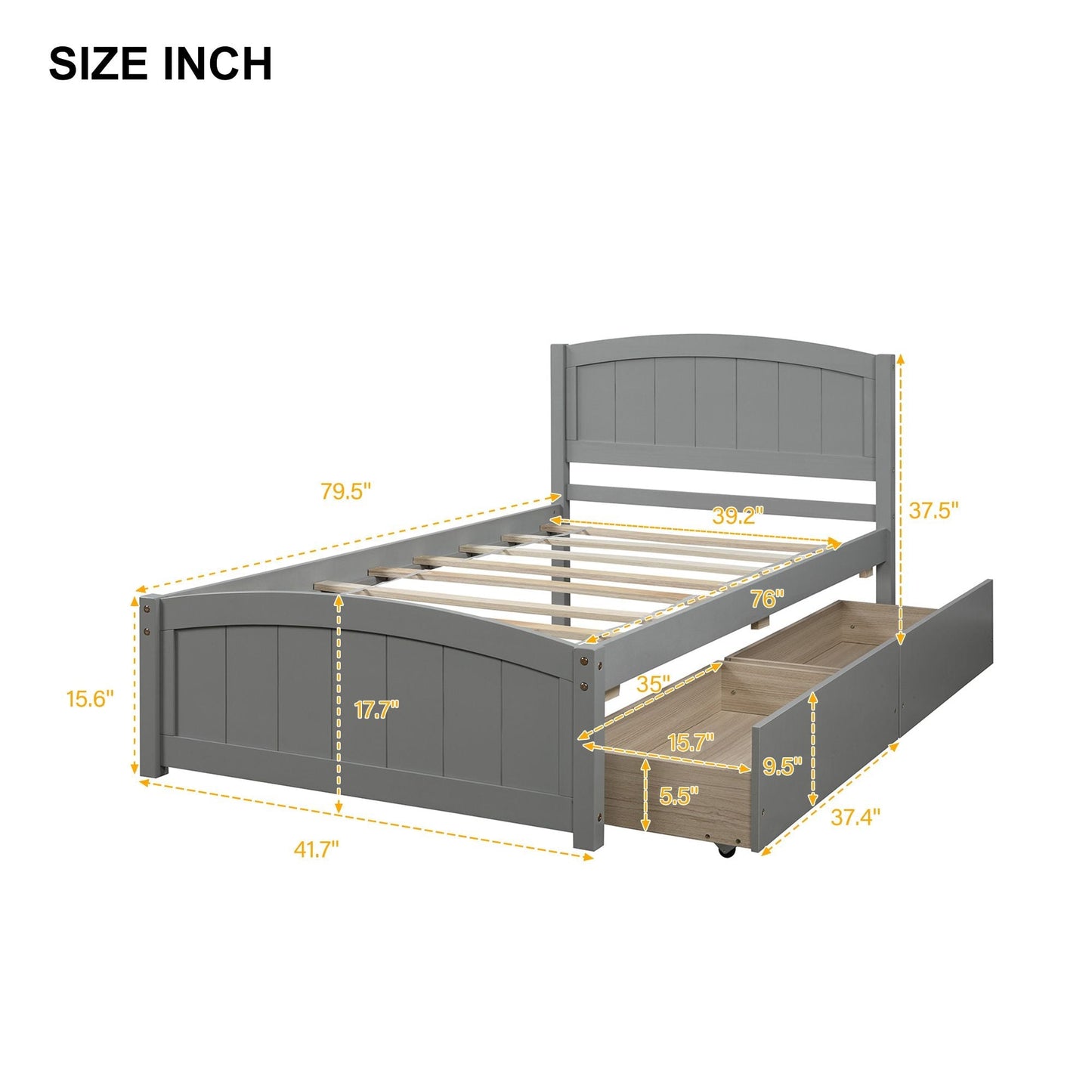 Space-Saving Twin Wood Platform Bed with Two Storage Drawers, White, Espresso, or Gray | Just Better Bunk Beds