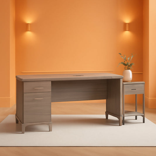 Spacious Home Office Desk with Drawers in Gray