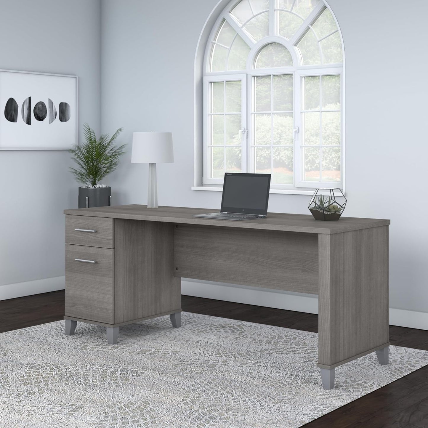 Spacious Home Office Desk with Drawers in Gray