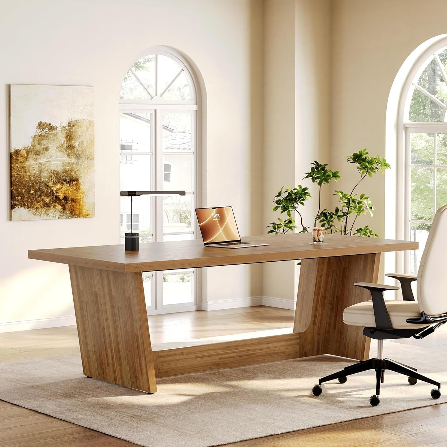 Spacious Wooden Executive Desk for Home Office Use