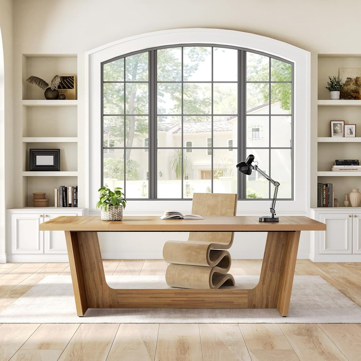 Spacious Wooden Executive Desk for Home Office Use