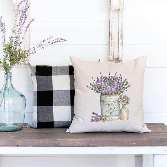Spring Lavender Bucket Pillow Cover 18x18 inch featuring lavender design on natural oatmeal background