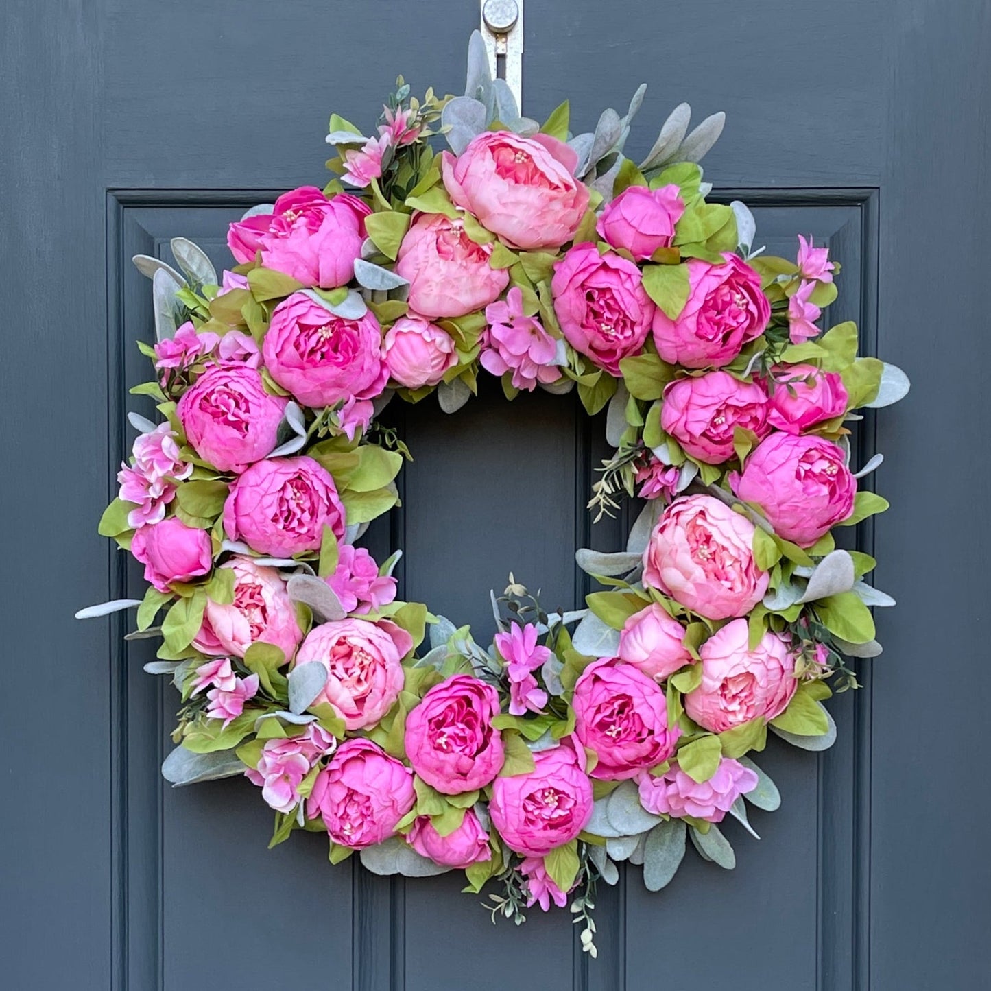 Spring + Summer Pink Peony & Lambs Ear Wreath