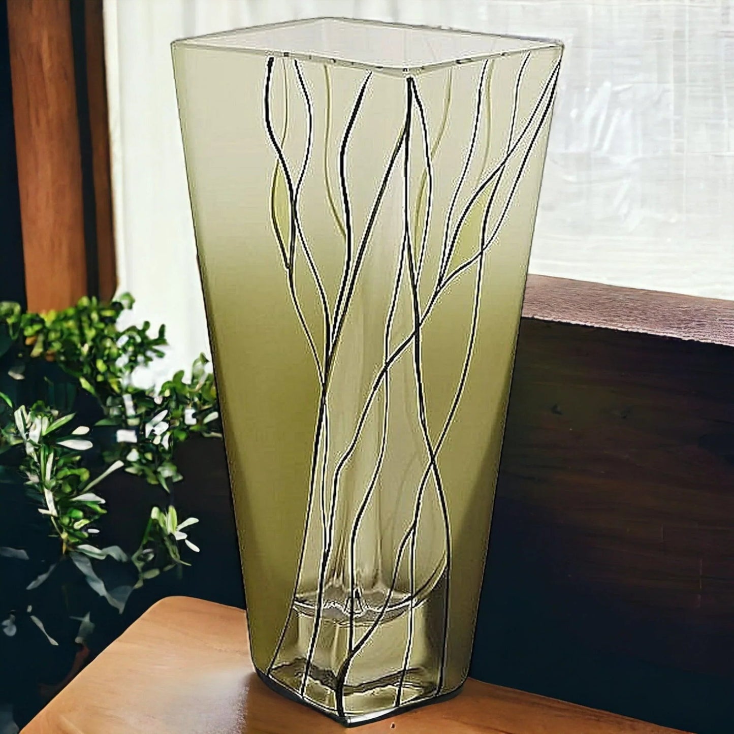 Square Vase - 8 inch Green Crystal vase
