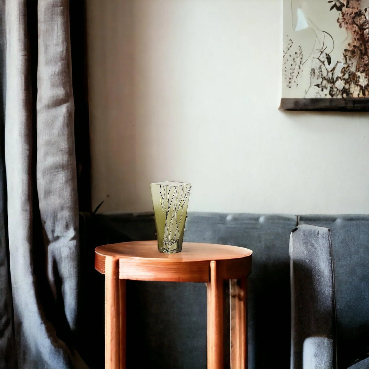 Square Vase - 8 inch Green Crystal vase