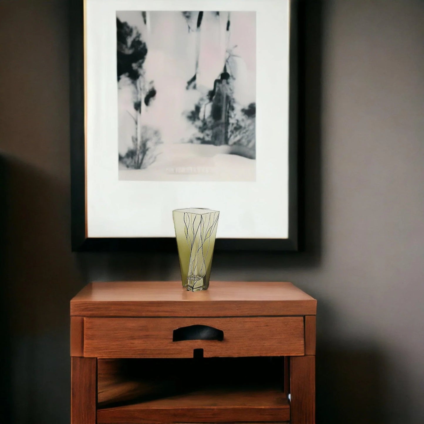 Square Vase - 8 inch Green Crystal vase