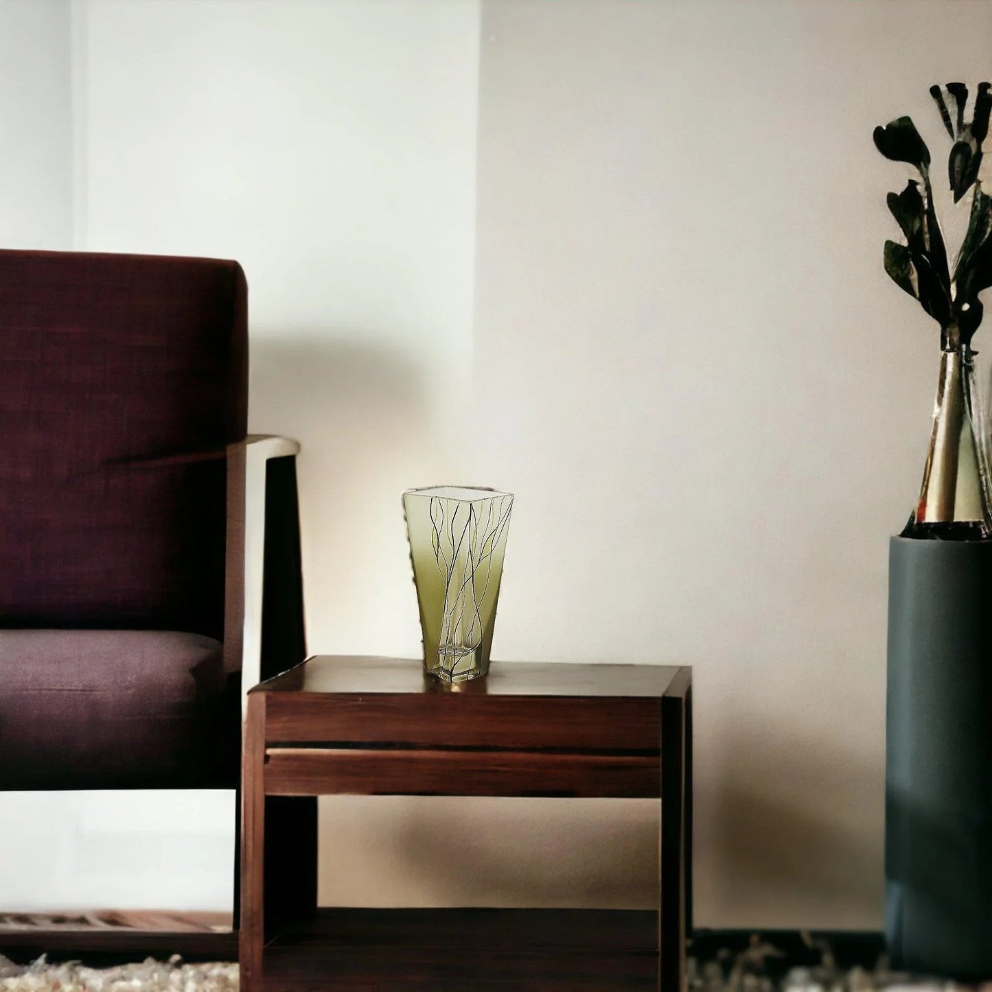 Square Vase - 8 inch Green Crystal vase