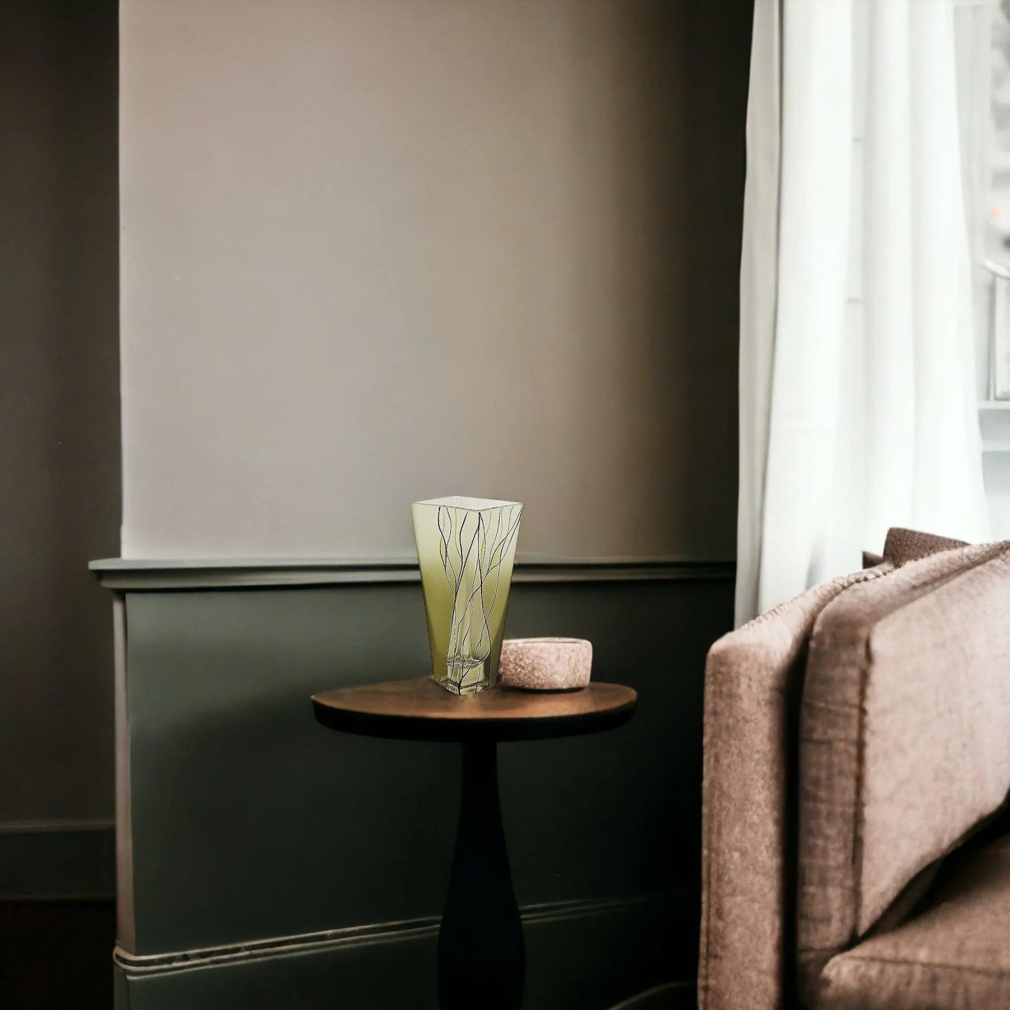 Square Vase - 8 inch Green Crystal vase