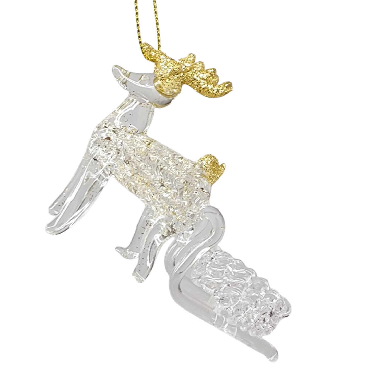 Spunglass Ornament - Gold Reindeer With Sleigh