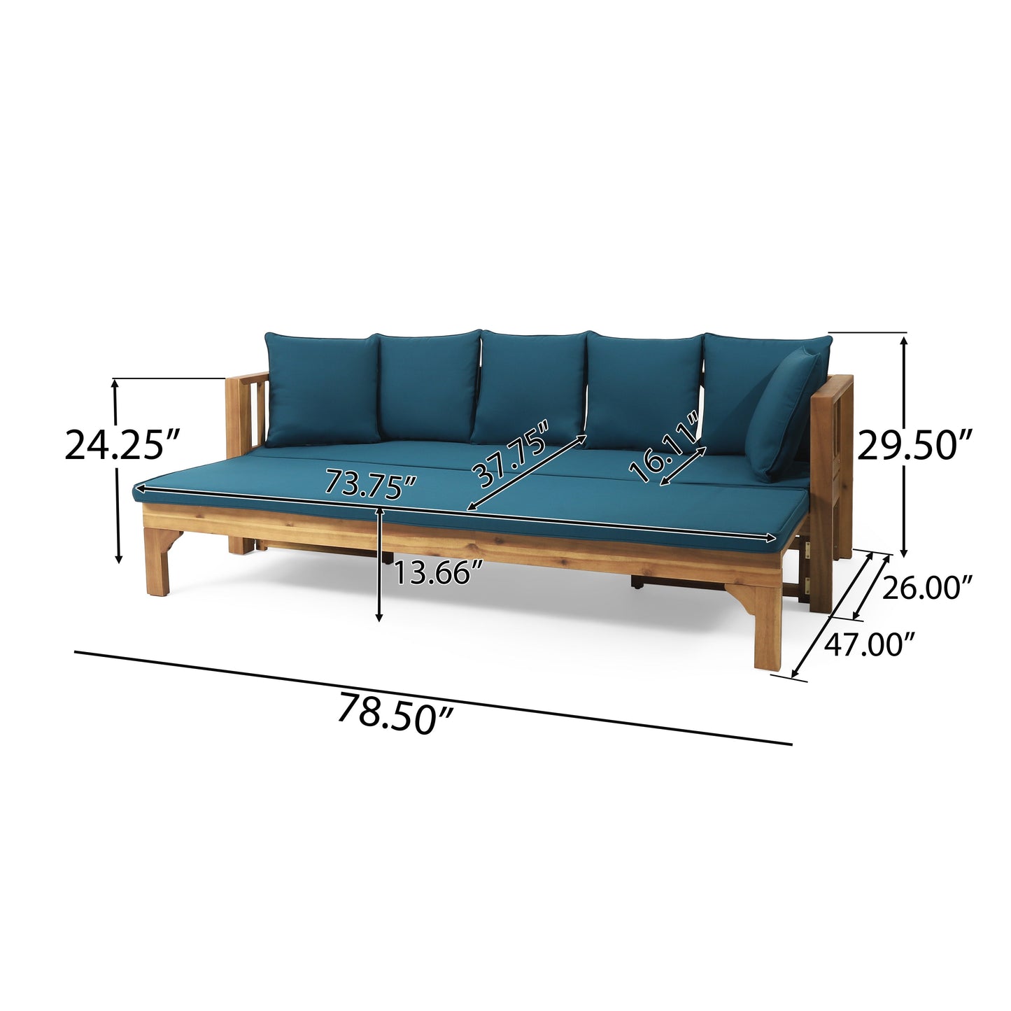 Outdoor Extendable Acacia Wood 3 Seater Sofa