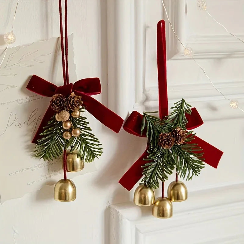 Stainless Steel Christmas Door Hanger with Bow and Bell