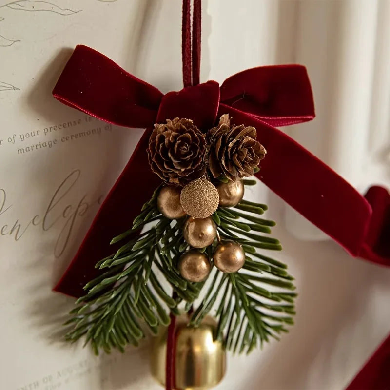 Stainless Steel Christmas Door Hanger with Bow and Bell