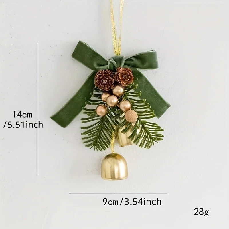 Stainless Steel Christmas Door Hanger with Bow and Bell