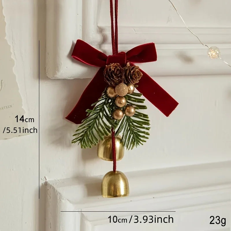 Stainless Steel Christmas Door Hanger with Bow and Bell