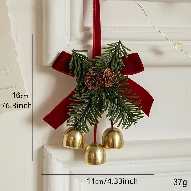 Stainless Steel Christmas Door Hanger with Bow and Bell