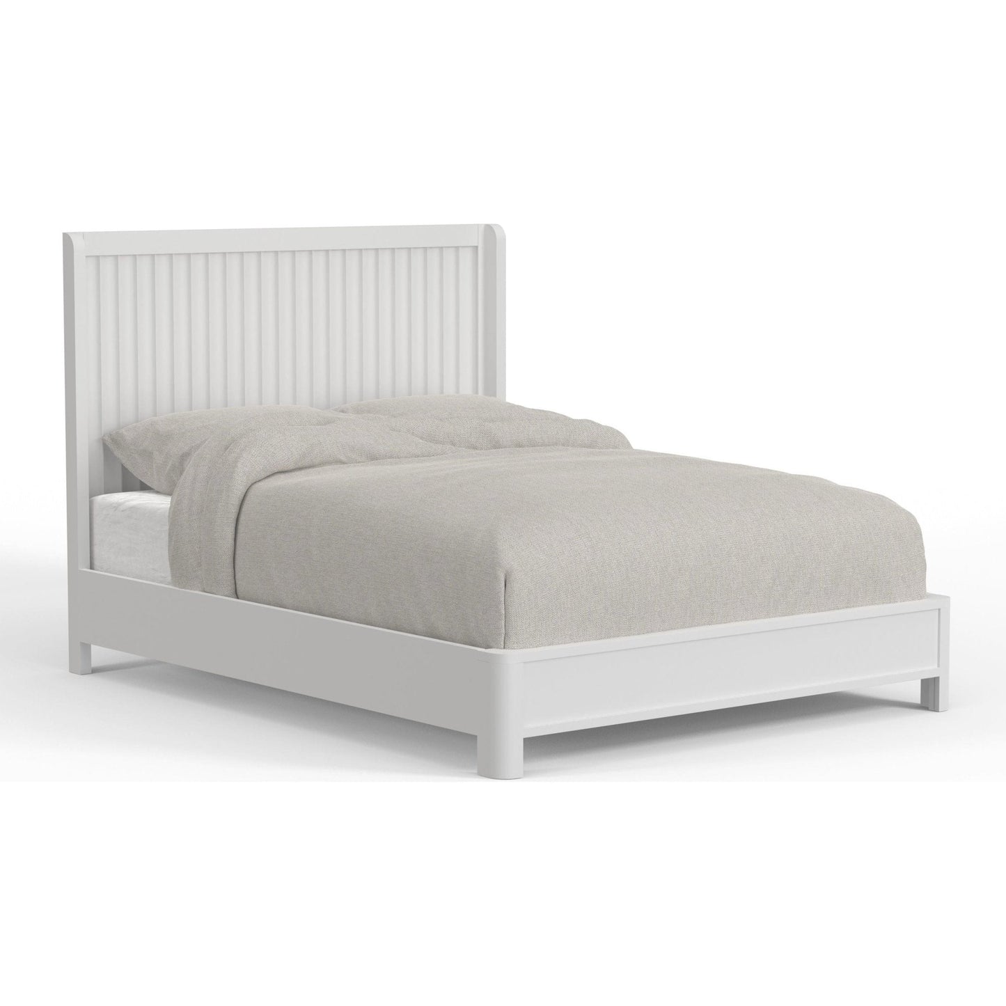 Stapleton Panel Bed featuring a white finish and slatted headboard, perfect for a stylish bedroom.
