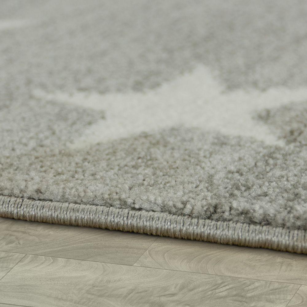 Stars Rug Kids for Nursery In Grey White Pastel Colors