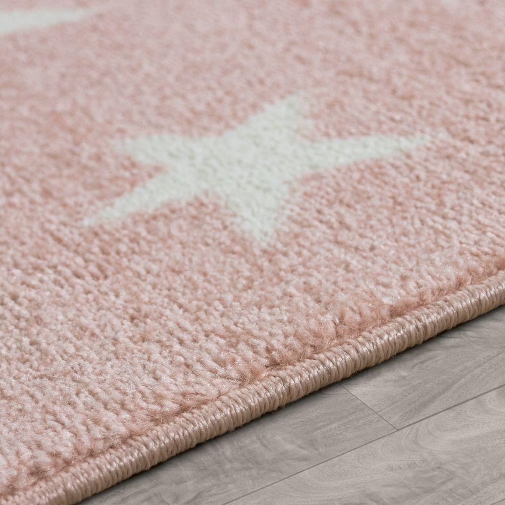 Stars Rug Kids for Nursery in Pink White Pastel Colors