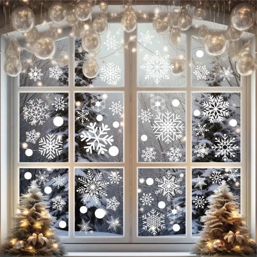 Static Cling Window Decor Set - Reusable Electrostatic Snowflake Winter Decoration