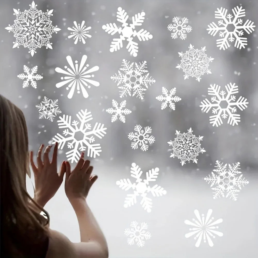 Static Cling Window Decor Set - Reusable Electrostatic Snowflake Winter Decoration
