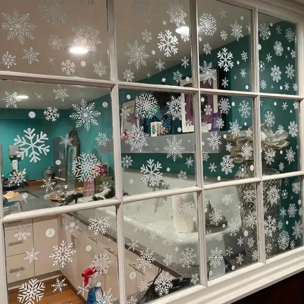 Static Cling Window Decor Set - Reusable Electrostatic Snowflake Winter Decoration