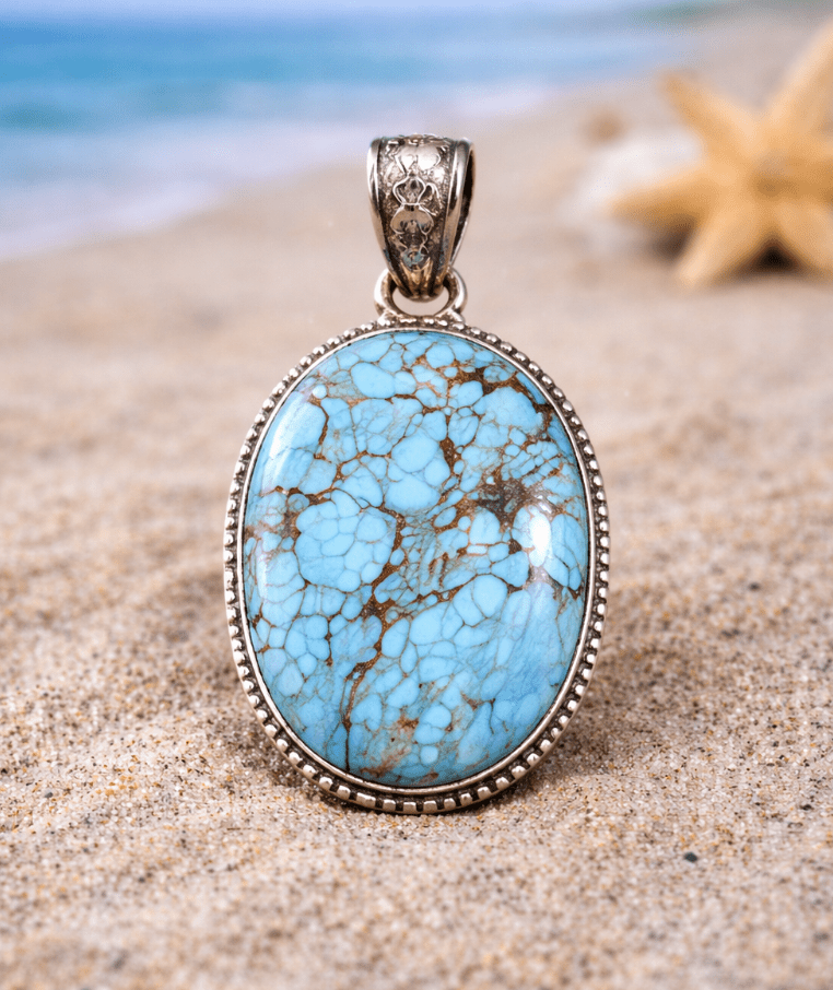 Sterling Silver Number 8 Turquoise Pendant – Natural Turquoise Statement Jewelry